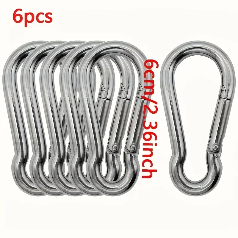 6 Stück rostbeständige D-Ring-Karabiner, 6 x 60 mm, Tragfähigkeit 396,83 lb, Mehrzweck-Aktivitäten im Freien, verzinkt