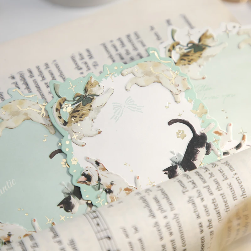 

45pcs Cute Cat Hot Stamping Relief Message Notes DIY Handmade Scrapbook Material Aesthetic Craft Paper School Office Supplies