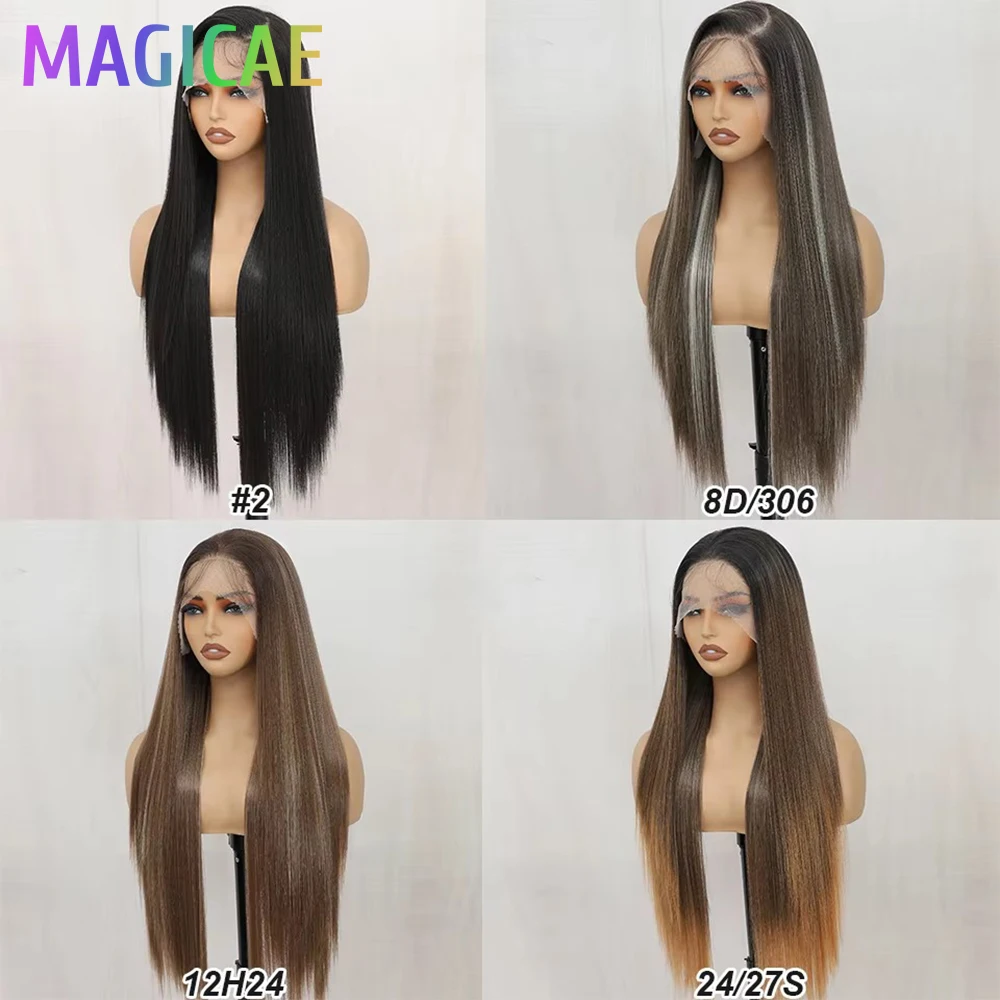 30Inch 13X4 Straight Lace Frontal Wigs Light Brown P12/24 Ombre Colored Pre-pluck Soft Natural High Temperature Cosplay Wigs image 5