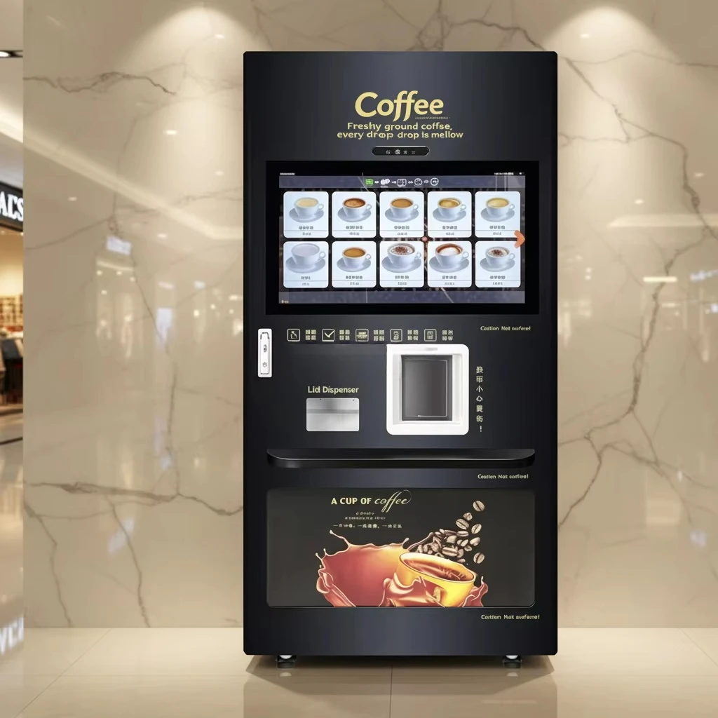 Auto Coffee Vending Equipment Multi Flavor Instant Coffee Milk Tea Touch Screen Coin QR Payment Office Desktop Dispenser