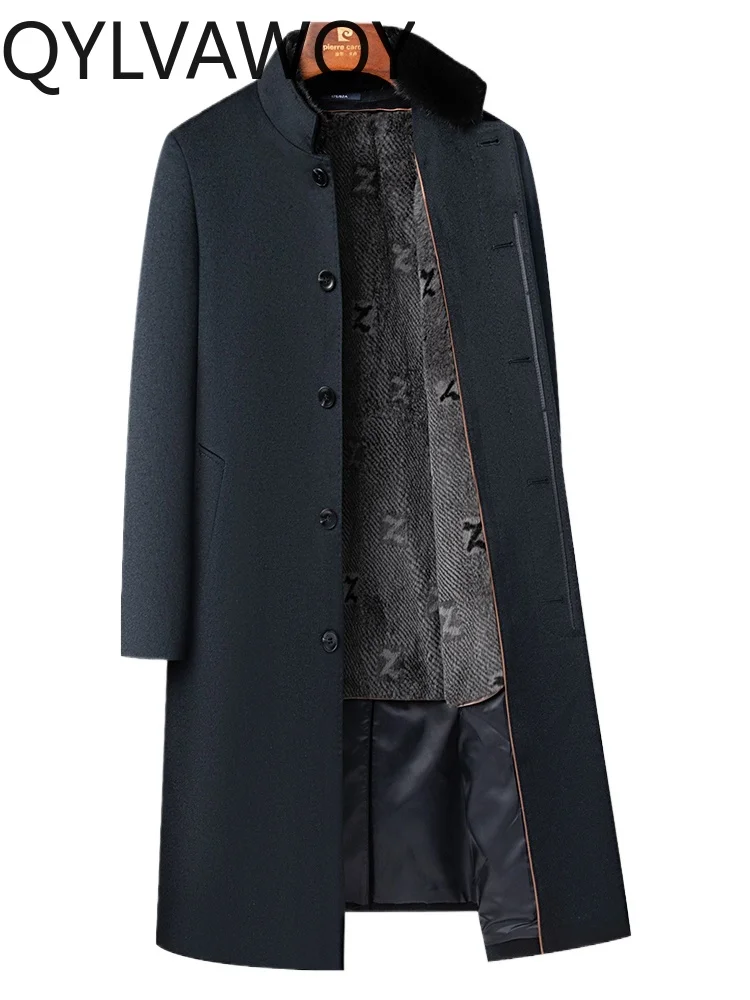 QYLVAWOY 80% Wool Rabbit Fur Liner Long-Style Wool Coat Winter Mink Fur Collar Thickened Woolen Mid-Length Outerwear LJ2576