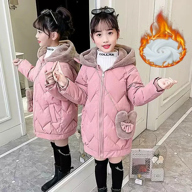 Thickened Cotton Jacket for Girls Winter Clothes Hot Sale Of The Season New Style Medium And Large Children's Fleece-Lined down
