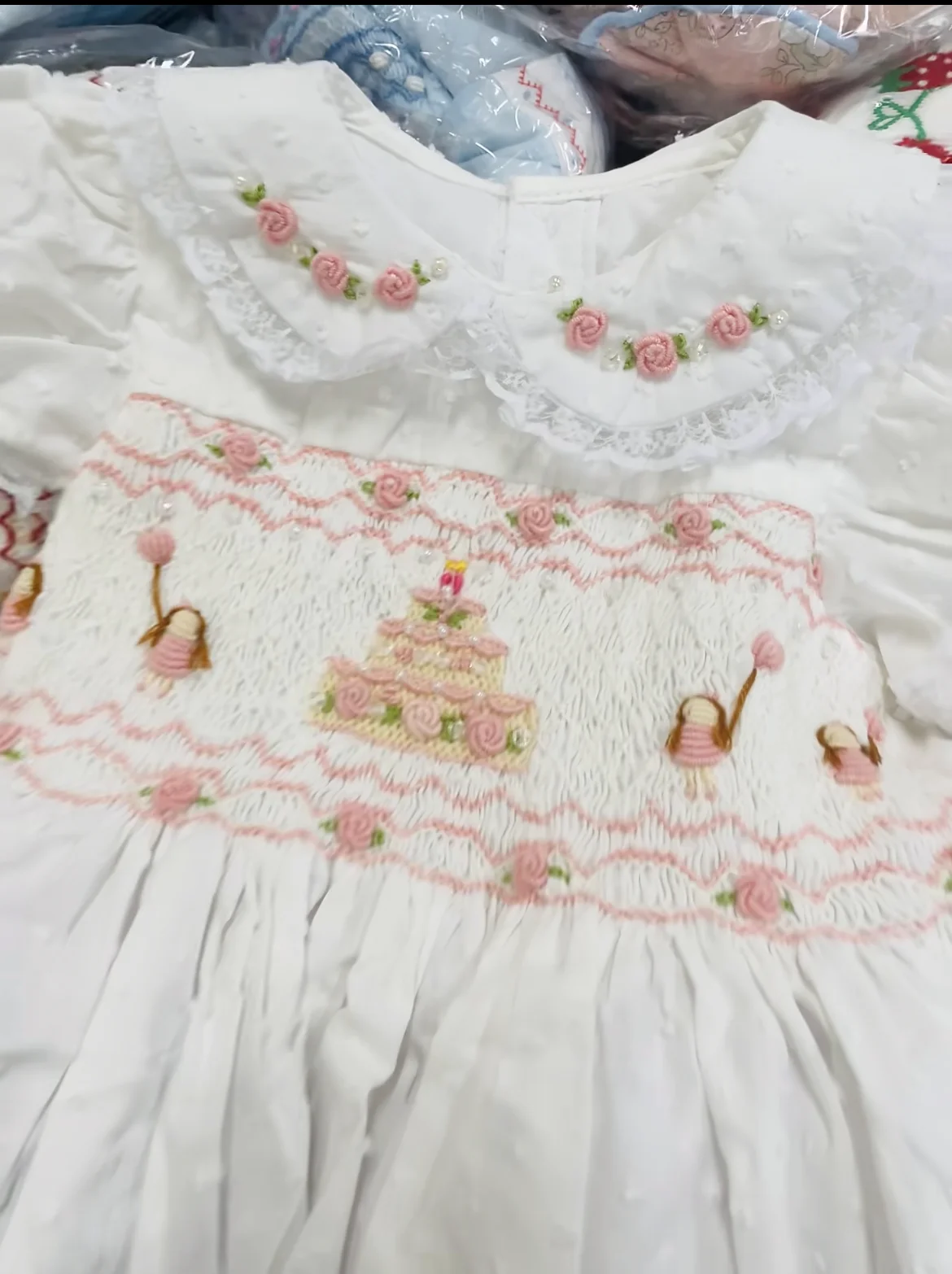 0-12 Year Summer White Hand Smocked Cake Embroidery Baby Girl Princess Gown Dress for Birthday Party Photography A340