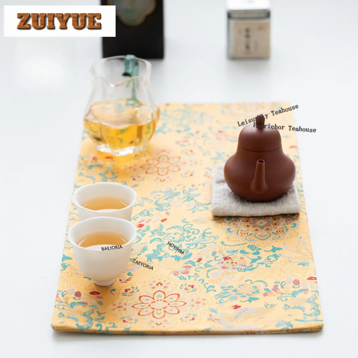 Bright Yellow Brocade Baoxiang Flowers Tea Table Mats Elegant Drink Coaster Dinner Table Cloth Mat Tea Ceremony Collection Craft