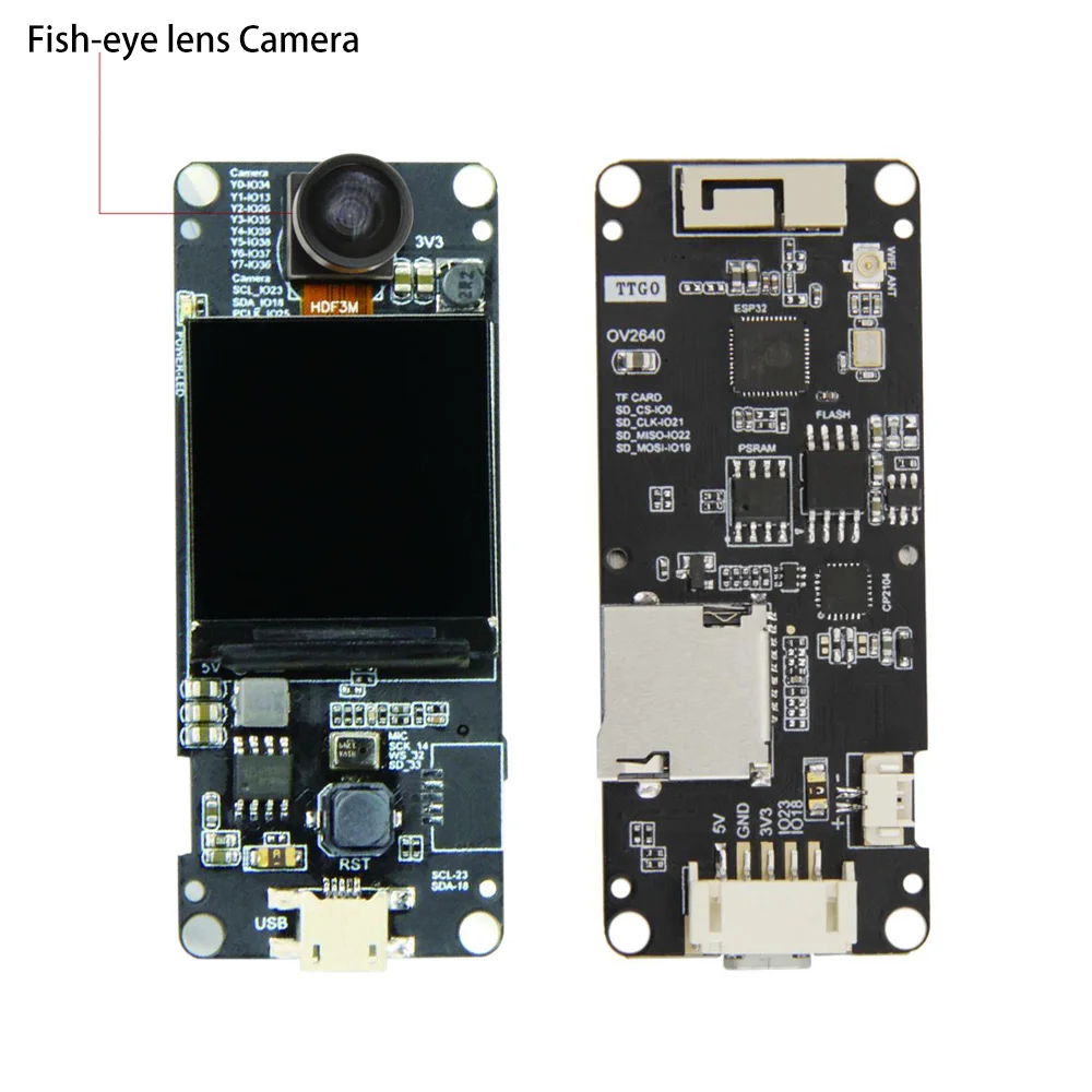 

T-Camera Plus Esp32-Dowdq6 8Mb Spram Camera Module Ov2640 1.3 Inch Display Rear Camera(Fish-Eye Lens Camera)