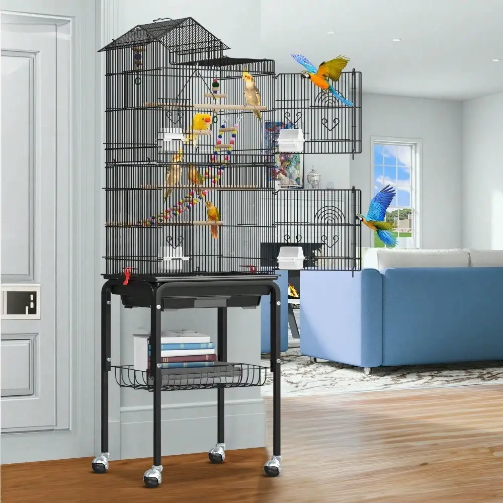 Large Parakeet cage Bird Cage Rolling Cockatiels Conure Finch Stand Toys