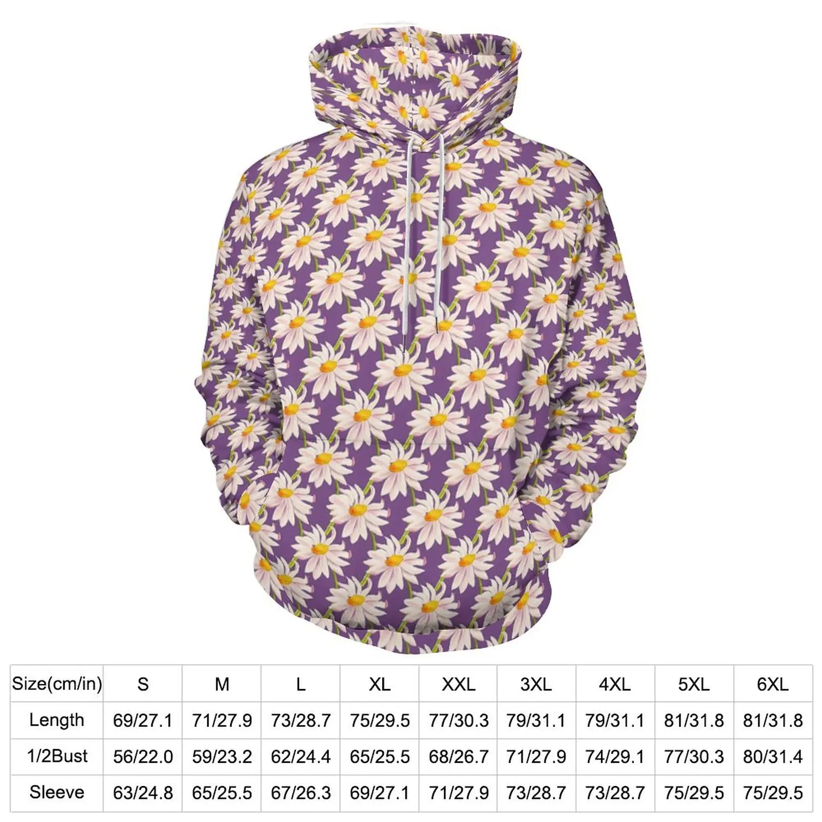 Daisy Chains Loose Hoodies Flower Art Print Classic Pullover Hoodie Man Long Sleeve Retro Custom Sweatshirts Plus Size 5XL 6XL