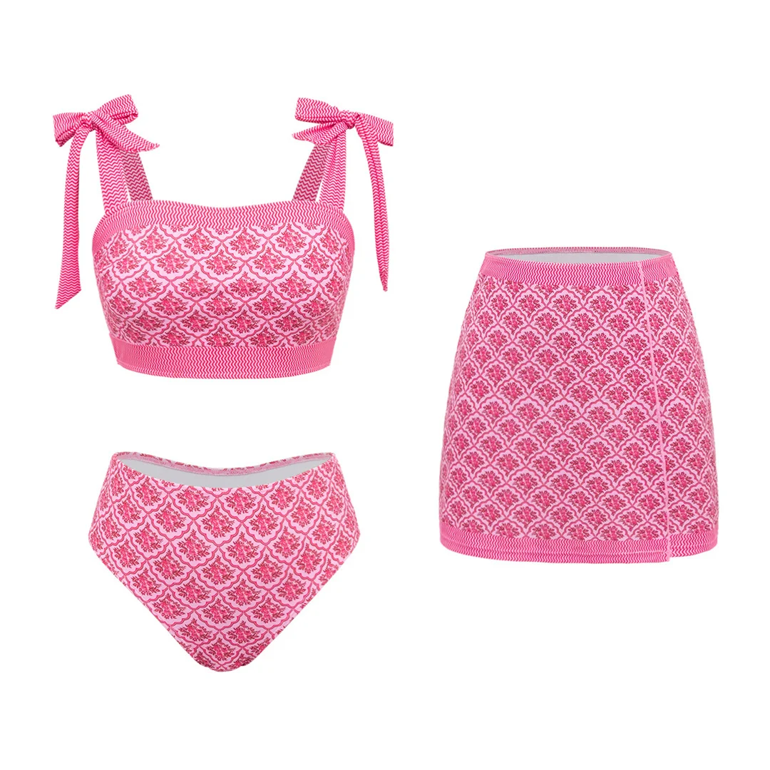 XS - L 3-teiliger Badeanzug mit Rock, Damen-Bikini, hochtaillierter Bikini, Damen-Badebekleidung, dreiteiliges Bikini-Set, Badeanzug, Badebekleidung, Schwimmanzug V8279 – Detail 5