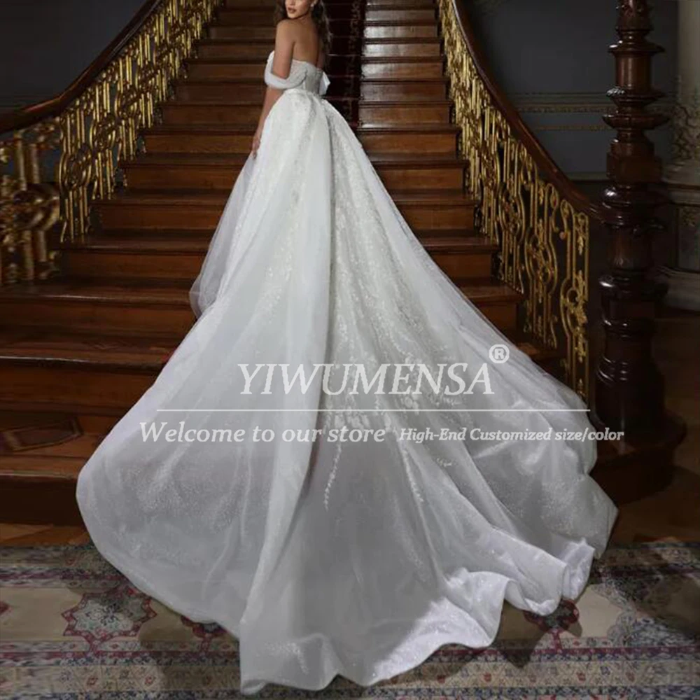Glittering Lace Appliques Wedding Dresses With Detachable Train 2 In 1 Style Mermaid Off Shoulder Bridal Gowns Customized 2026