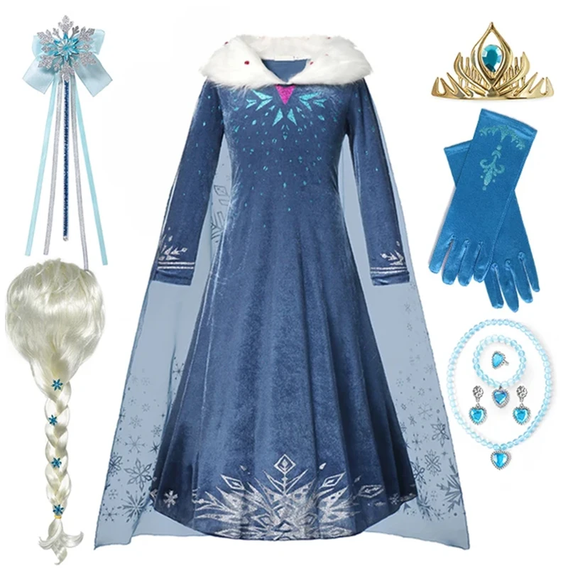 

2024 Elsa Princess Dresses For Girl Blue Snow Queen Costume Kids Fantasia Clothes Christmas Carnival Fancy Birthday Party Dress