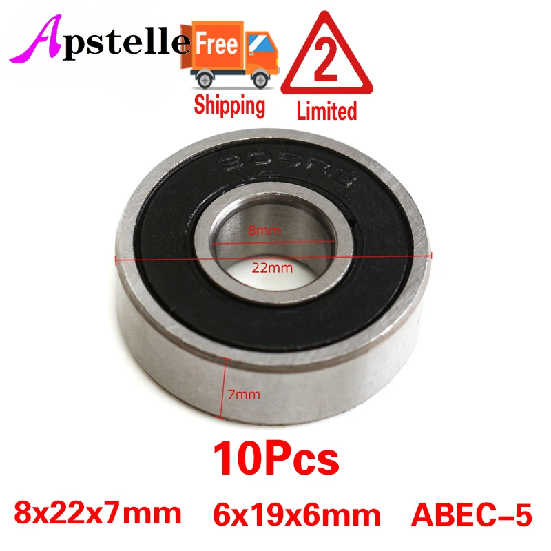 Apstelle 10 pz/lotto cuscinetto 608 2RS 8*22*7mm 6*19*6mm Skateboard Scooter Skate cuscinetti a sfera Kit cuscinetto a sfere in miniatura