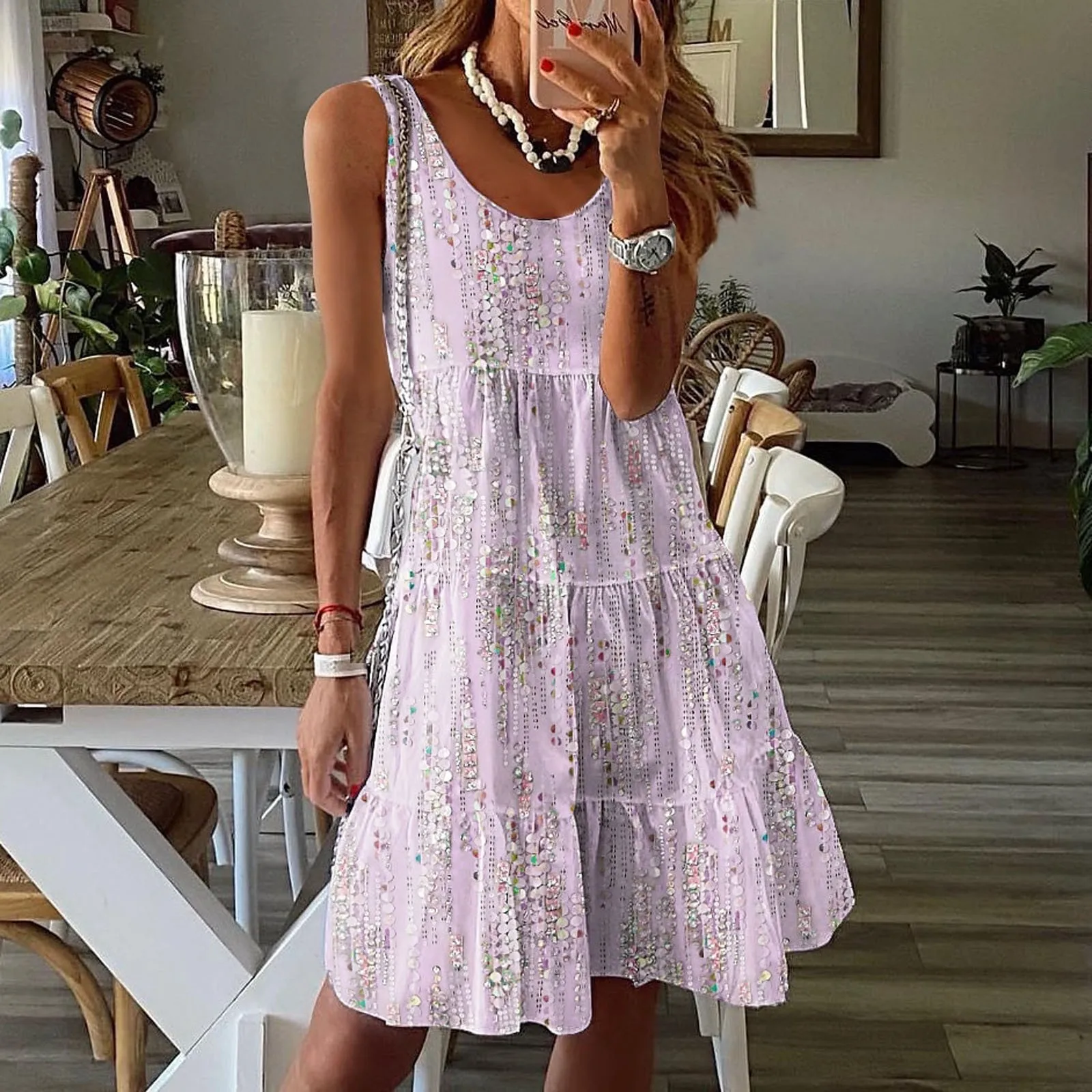 

Women's Summer Dresses Sleeveless Lightweight Casual Dress Elegant Knee Length Floral Dress Summer Cute Maxi Dresses for Women