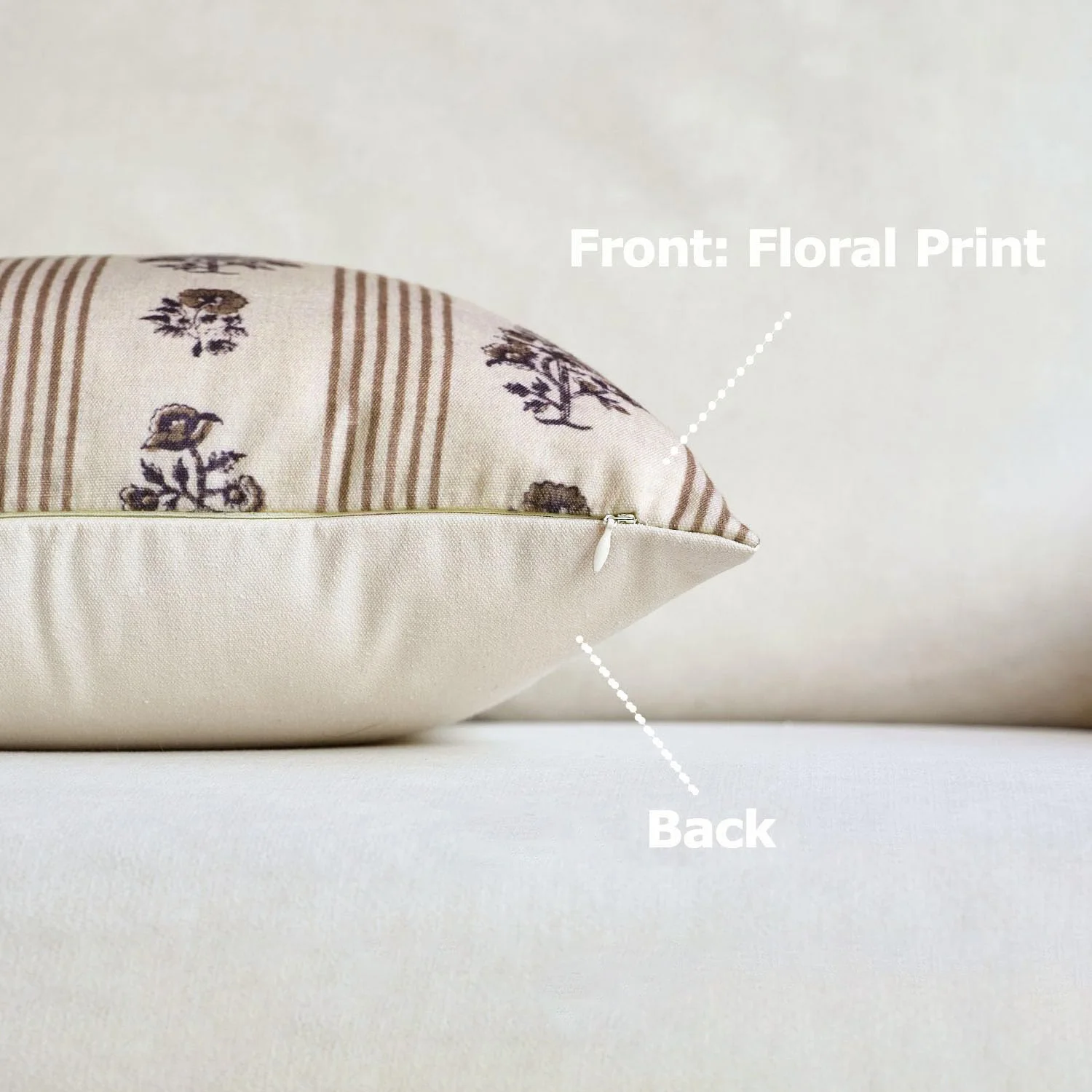 Floral Throw Pillow Covers Set of 2 Block Print Pillow Covers Neutral Floral Striped Farmhouse Pillow Covers for Sofa Couch Bed