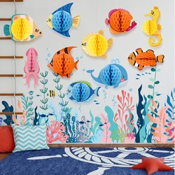 10Pcs Tropical Fish Paper Honeycomb Ball Ocean Animal Home Hanging for Kids Under The Sea Theme Birthday Baby Shower Party Decor