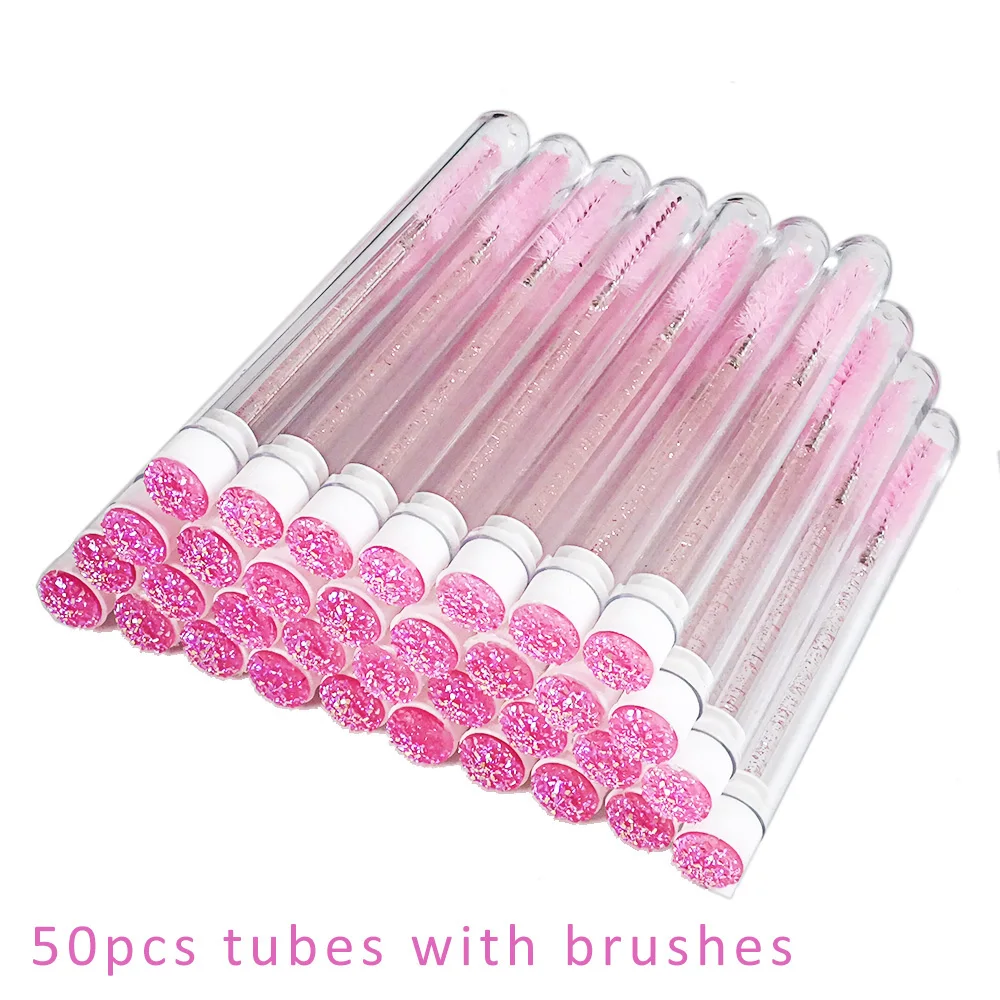 Reusable 50pcs Eyelash Brush Tube Eyelash Wands Eyebrow Brush Replaceable Dust-proof Sparkling Broken Diamond Bottom