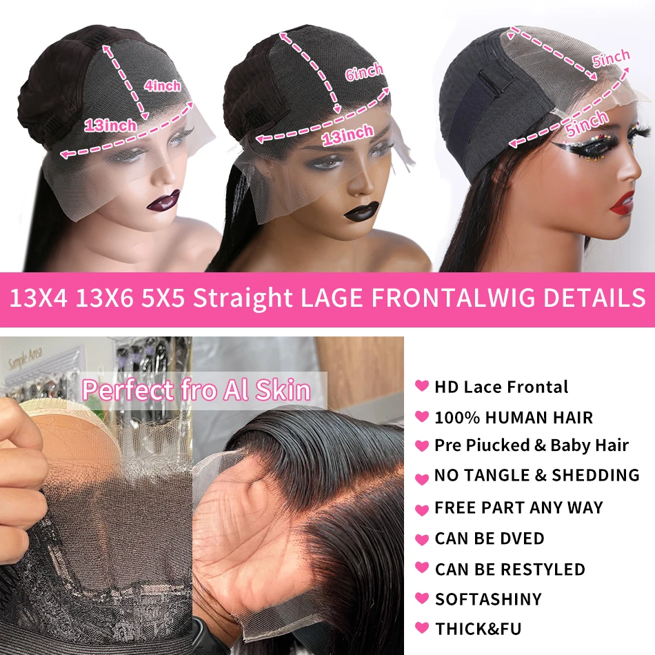 250% Bone Straight 13x4 Short Bob HD Lace Front Wigs 13x6 Brazilian Remy Lace Frontal Human Hair 5x5 Closure Wig For Women