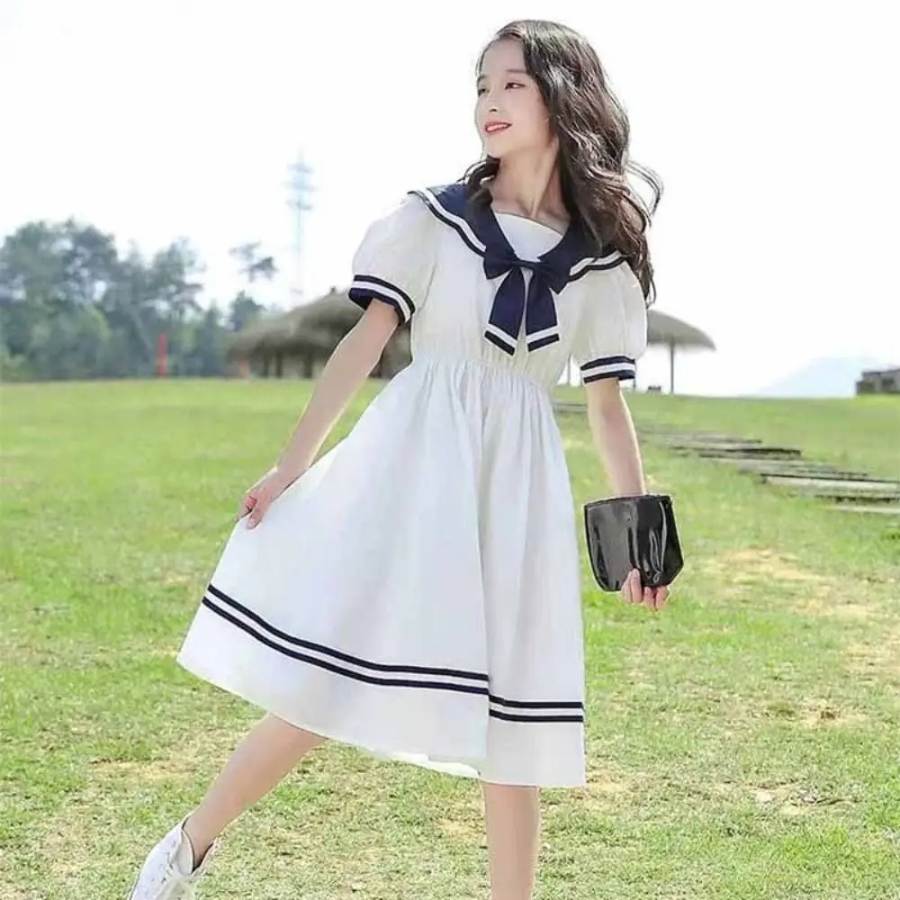 

Fashion Bow Girls Preppy Style Dress Teenagers Party Summer Kids Dresses Beach Vacation Pleated Children Princess Dress Summer
