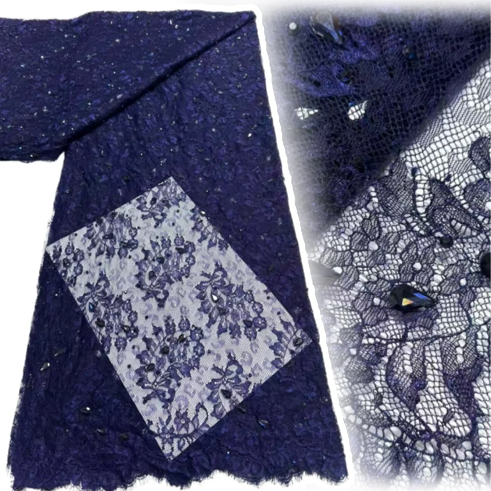 African 2026 Hot Sale Dignified Luxury Quality Handmade Embroidery Net Lace Fabric with Stones for Women Wedding Dress 3 Meters