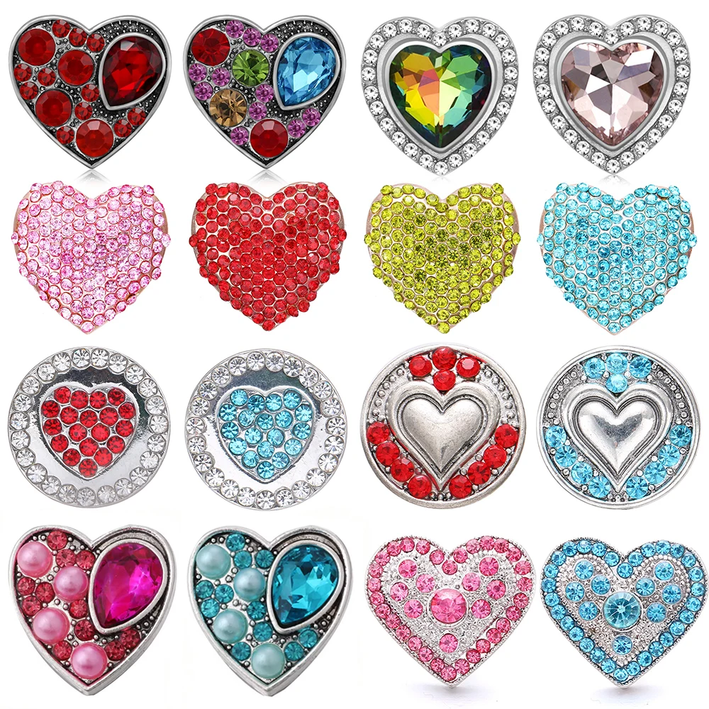 Rhinestone Colorful Hearts Love beauty Metal 18mm snap buttons for 18mm snap jewelry Accessories Valentine's Day gift