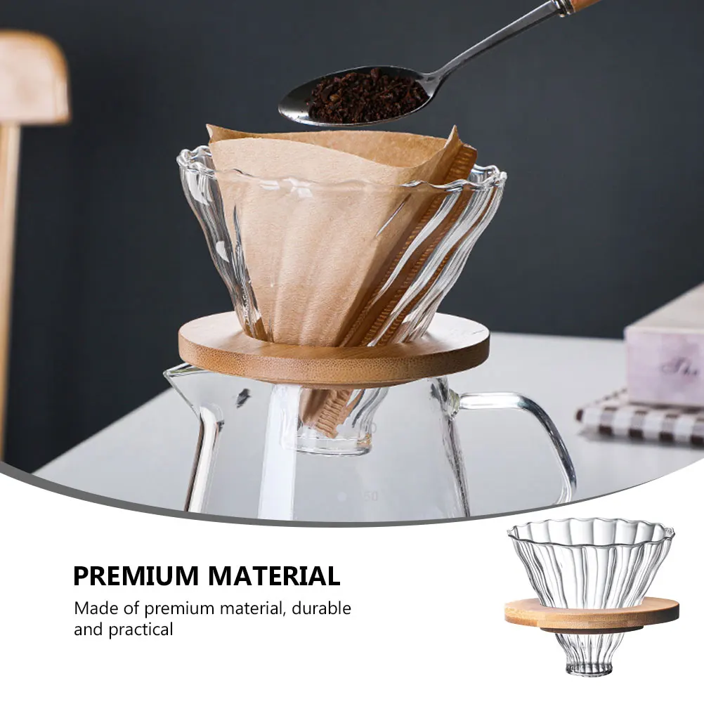 

Coffee Pot Funnel Durable Filter Cup with Tray Stripe Glass Kitchen Supply Drip Making Tool