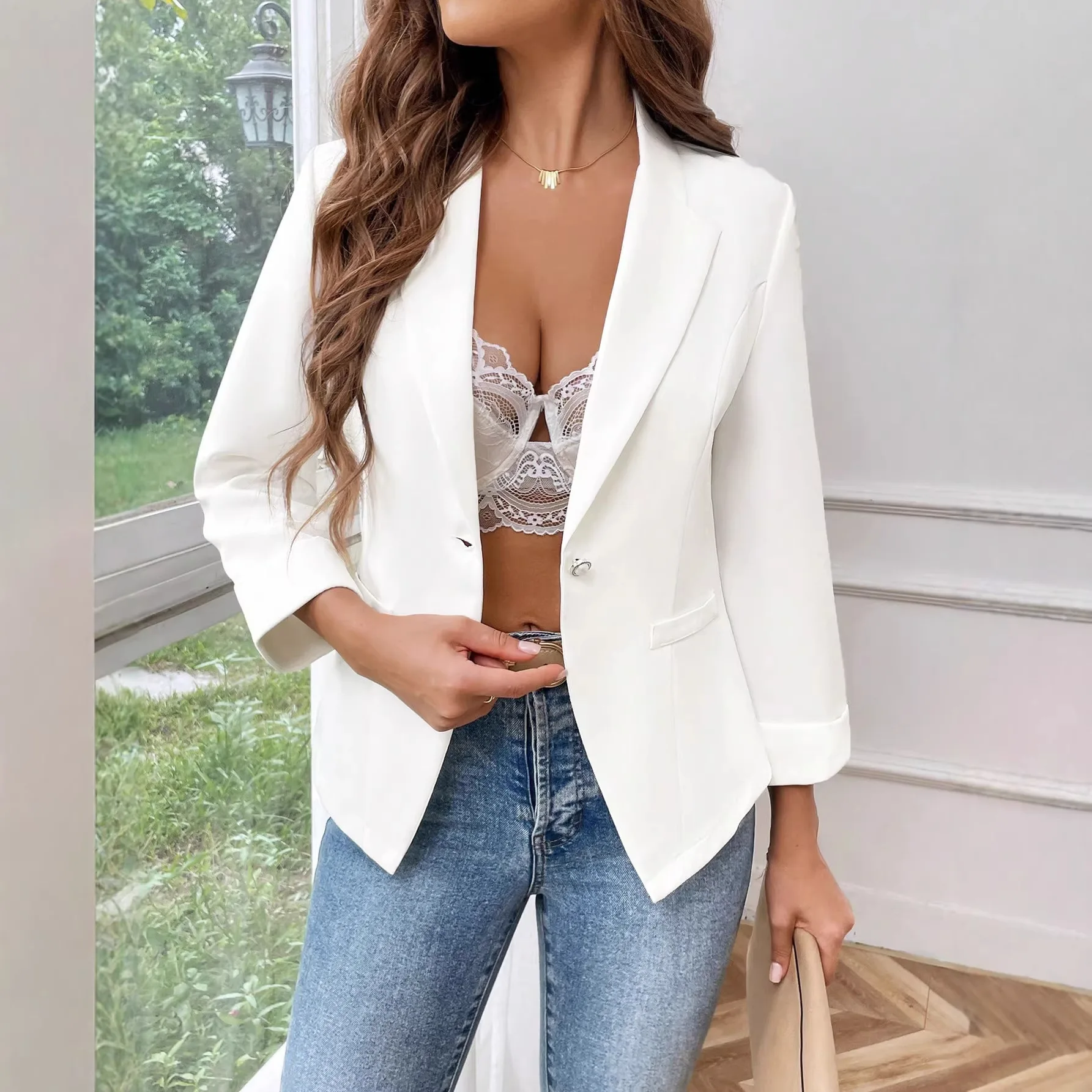 

2026 Spring/Summer New Women's Fashionable Casual Simple Solid Color Suit Jacket Blazer Women