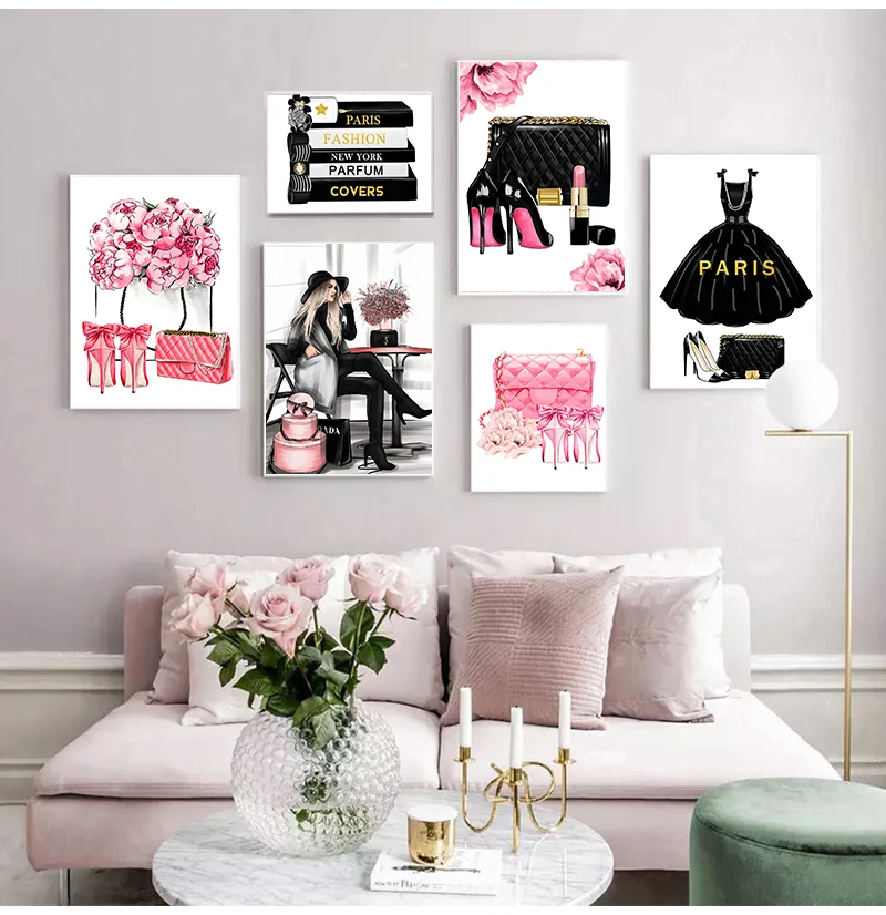 Lipstick Wall Art Canvas Painting Nordic Posters And Prints Wall Pictures For Living Room Decor Fashion Book Paris Perfume Dress