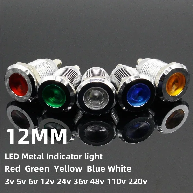 

1pc LED Metal Indicator light 12mm waterproof Signal lamp 3V 6V 12V 24V 220v screw connect red yellow blue white