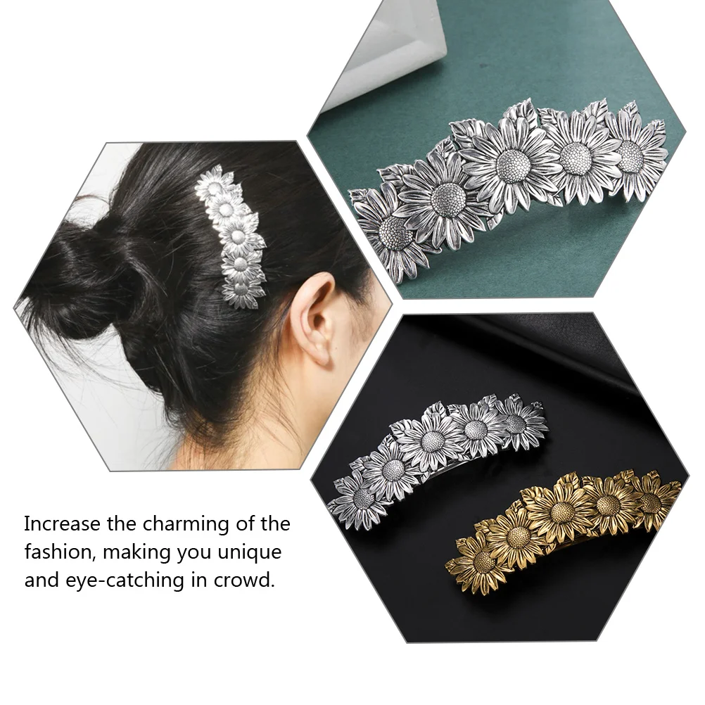 Hair Pin Vintage Daisy Barrette Clips for Thick Metal Women Dense Barrettes Silver Miss