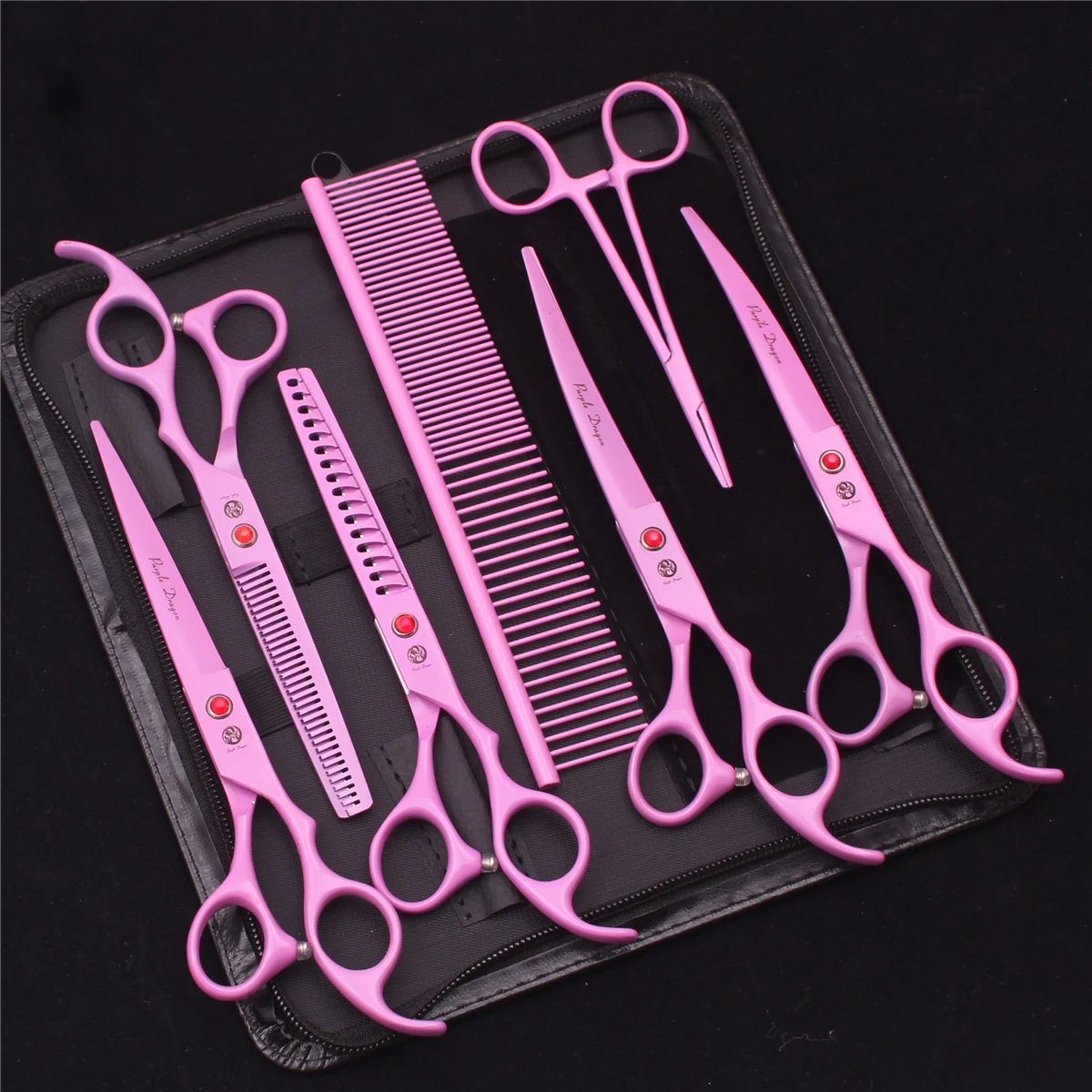 7.0 Pet Grooming Scissors Set Japanese Steel Straight Curved Dog Cat Cutting Thinning Shears Hair Comb Hemostatic Forceps Z3103