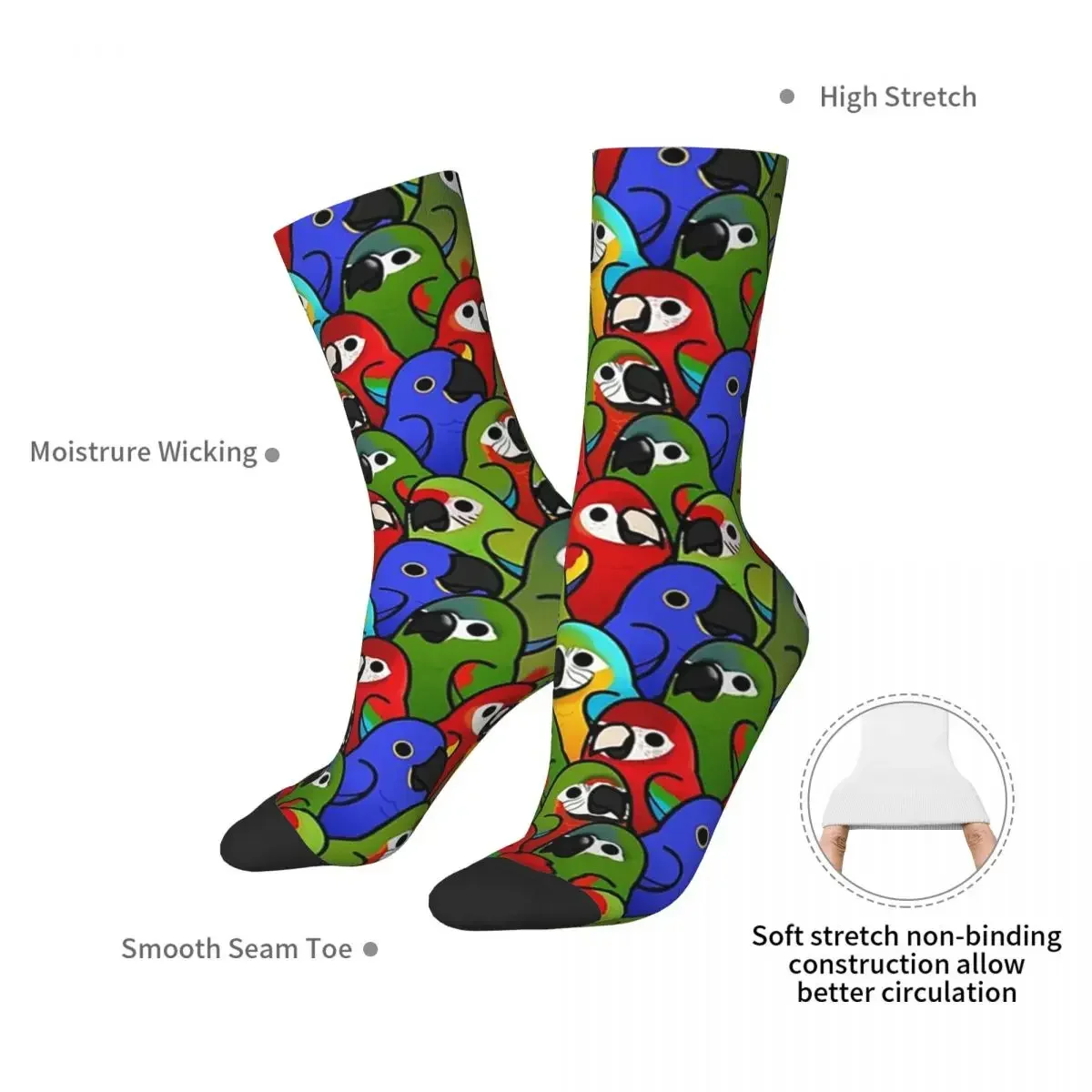 Too Many Birds! - Macaw Squad Socks Harajuku Super Soft Stockings All Season Long Socks Accessories for Unisex Gifts