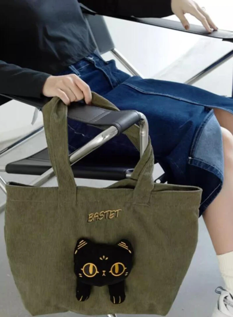 Cat embroidery handbag canvas women\'s bag bag commuter bag