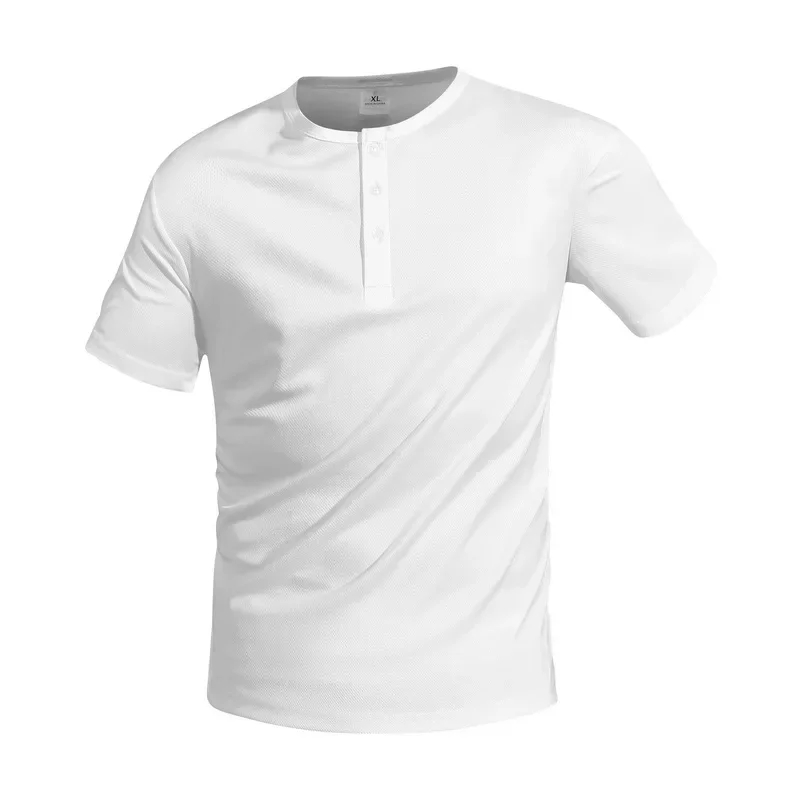 Herren Kurzarm Henley-Neck T-Shirts Einfarbig Männliche Fitness-Oberteile Sommer Slim Fit Knopfhals Lässiges Bequemes T-Shirt Streetwear – Detail 7