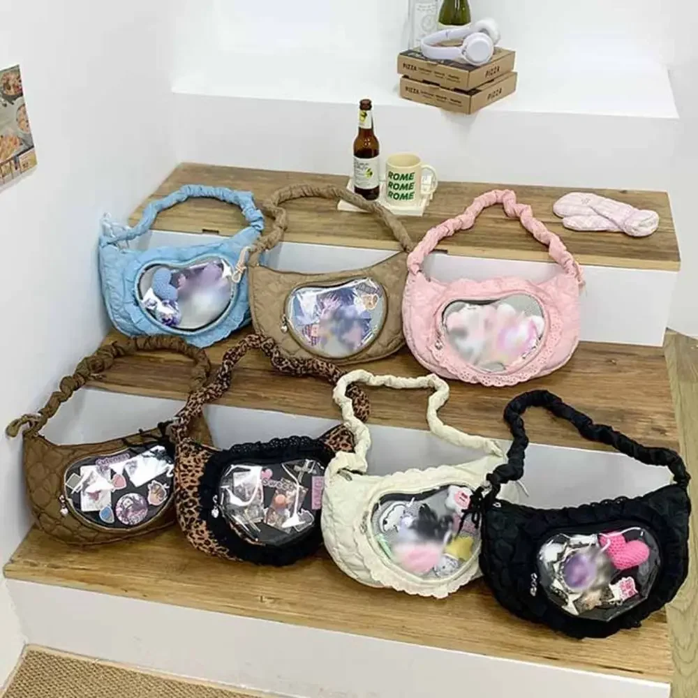 Zipper Bag Love Heart Lace Itabag Ox Cloth Preppy Style Space Cotton Transparent Bags Korean Style Y2k Shoulder Bag Outdoor - view 4