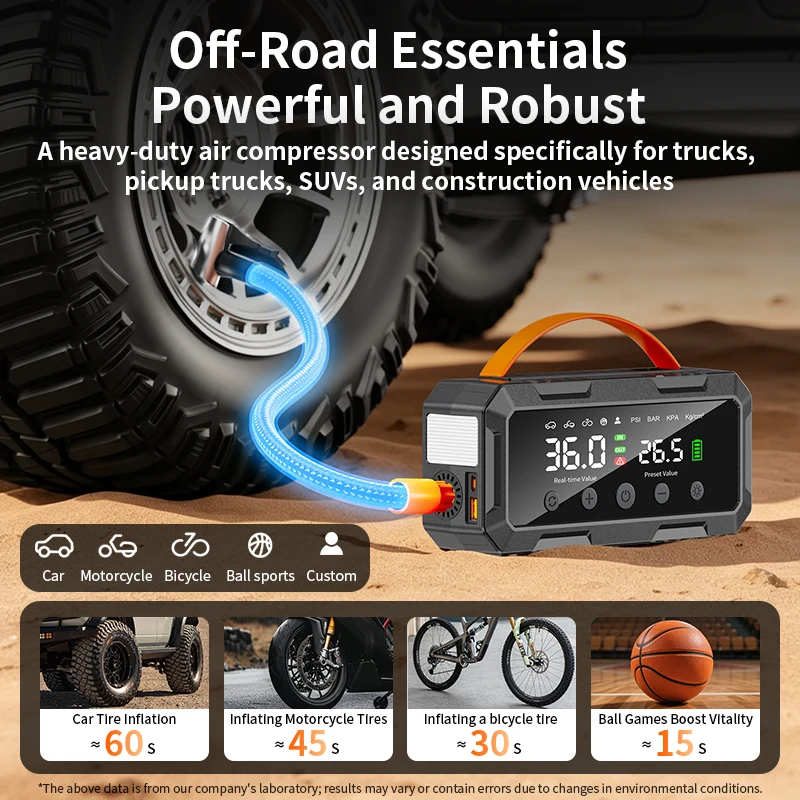 20000mAh Wireless Air Pump Tire Inflator Built-in Car Jump Starter Power Bank LED Emergency Light for Motorcycle Ball