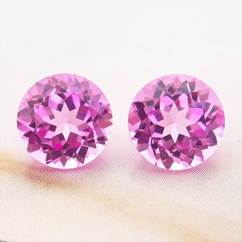 

Top Quality Lab Grown Sapphire Round Shape Pink Color Charm Beads for Diy Jewelry Making Ring Selectable Certificate
