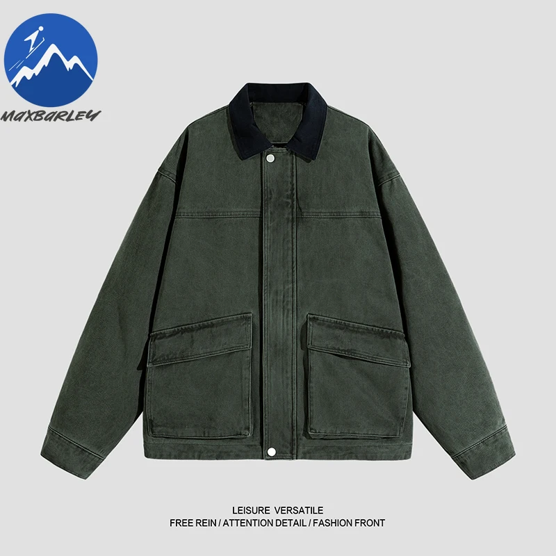 

Maxbarley Men Bomber Jacket Windbreakers Zipper Cotton Coat Man Loose American Style Vintage Cargo Outwear 2025 Autumn Clothing