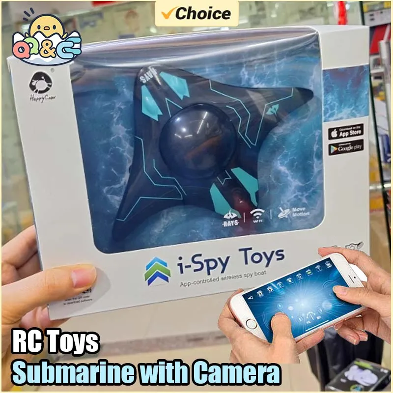 RC Boat Submarine with Camera Underwater 6Ch Remote Control Wifi Fpv Remote Control Boats Radio Control Toys for Boyts Kid Gifts