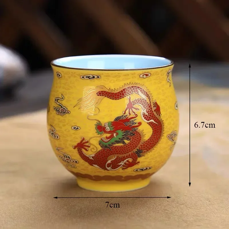 Ceramic Creative Chinese Traditional Royal Dragon Pattern Double Wall Procelain Teacup Tea Cups Retro Tea Bowl Kung Fu Drinkware