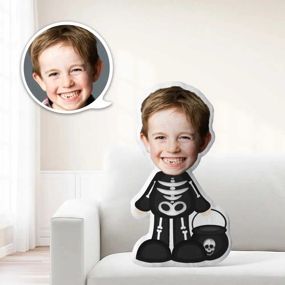 Halloween Photo Pillow Face Pillow Personalized Pillow Custom Pillow Minime Pillow Doll Black Skull Clothes