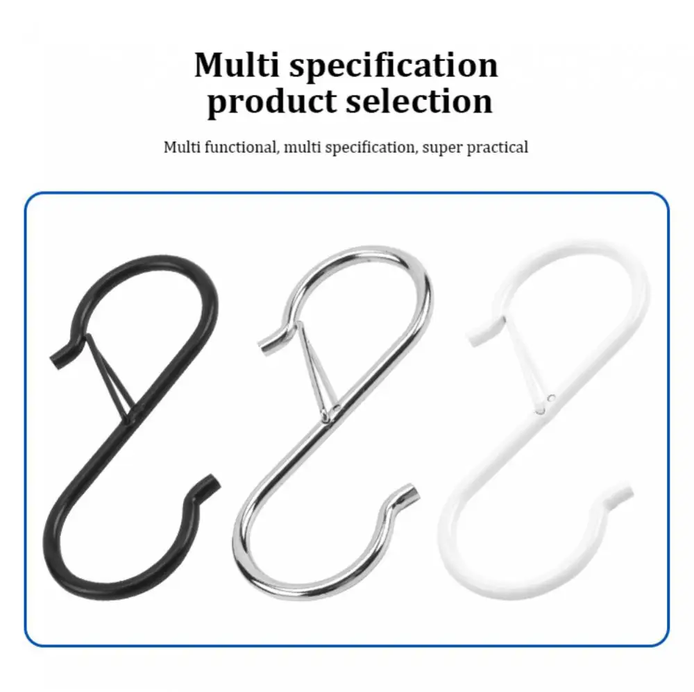 Metal S Shaped Hanger Gancho com fivela de segurança, Ganchos suspensos resistentes para cozinha, Armazenamento do banheiro em casa