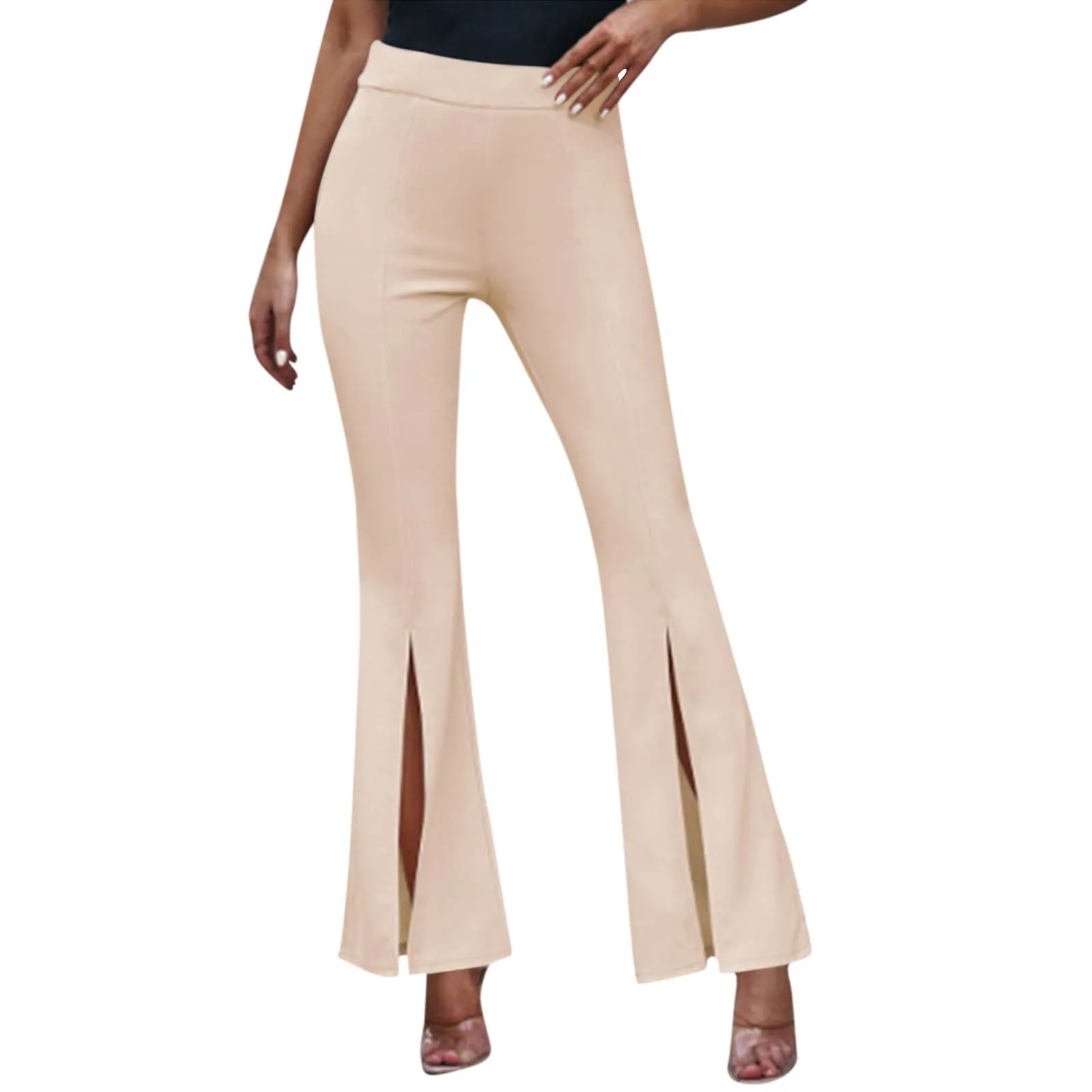 

Women'S New Casual Pants Fashion Solid Color Hem Split High Waist Flare Pants Daily Commute Fitness Yoga All-Match Flare Pants