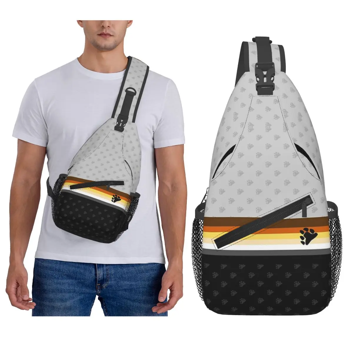 Mcmlxv Lgbt Gay Bear Pride Flag Stripe Pattern Chest Bag Men Sling Crossbody Backpack Chest Bag Hiking Daypack Shoulder Bag