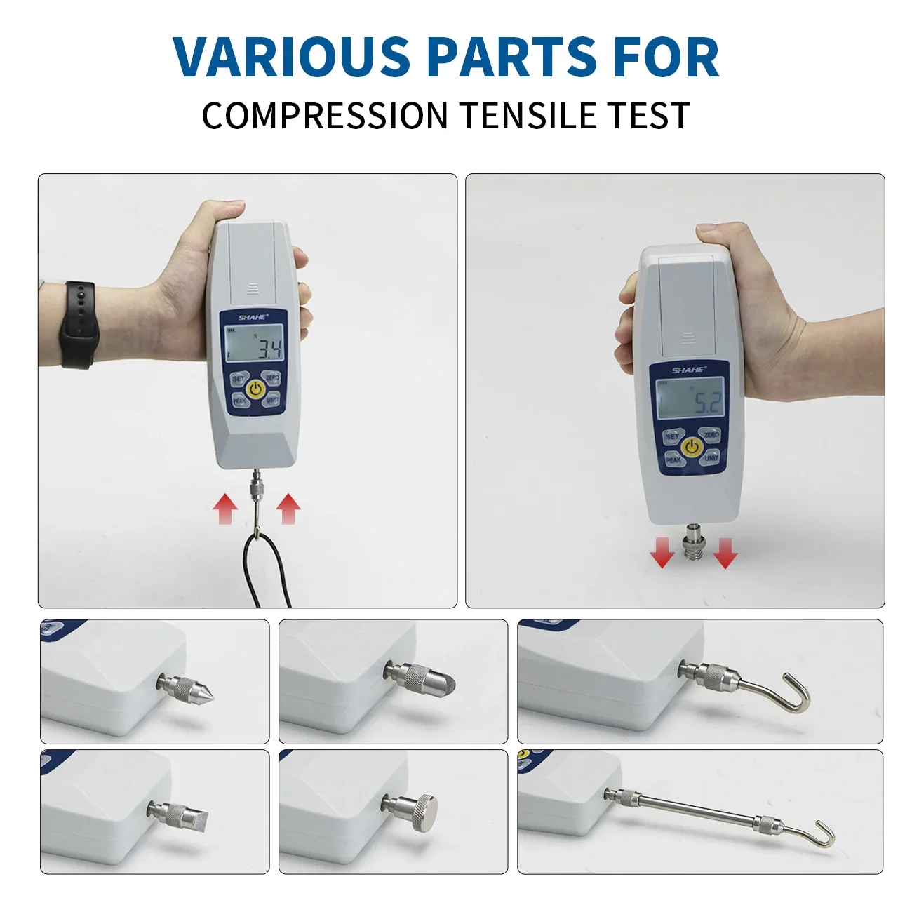 Shahe Digital Force Gauge Push Pull Gauge Portable Force Meter with Units N/LB/Kg/Oz for Quality Control & Material Testing