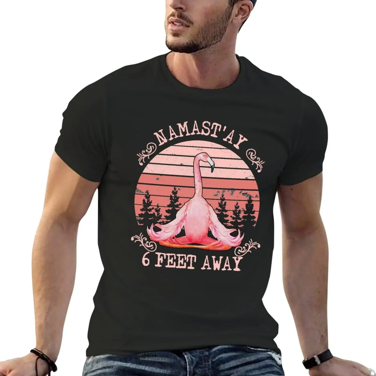 Namast''ay 6 Feet Away Flamingo Yoga T-Shirt quick-drying aesthetic clothes oversized graphic tee men clothes