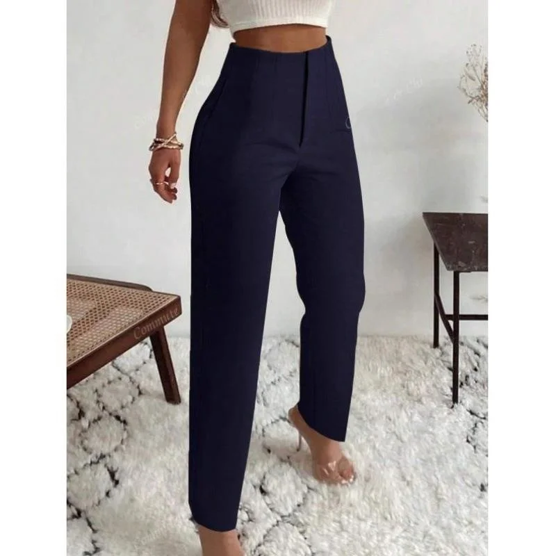 

Women's Slim Fit Long Pants Side Pleat ket Cross-Border New Sle Retro Ciwalk Nine-Piece Pants Micro Stretch