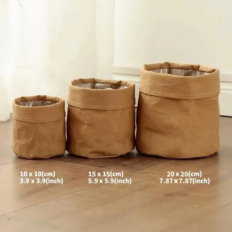 3-Sizes Pot Washable Kraft Paper Flowerpot Creative Desktop Flower Pots Reuseable Succulents Planter Multifunction Storage Bag