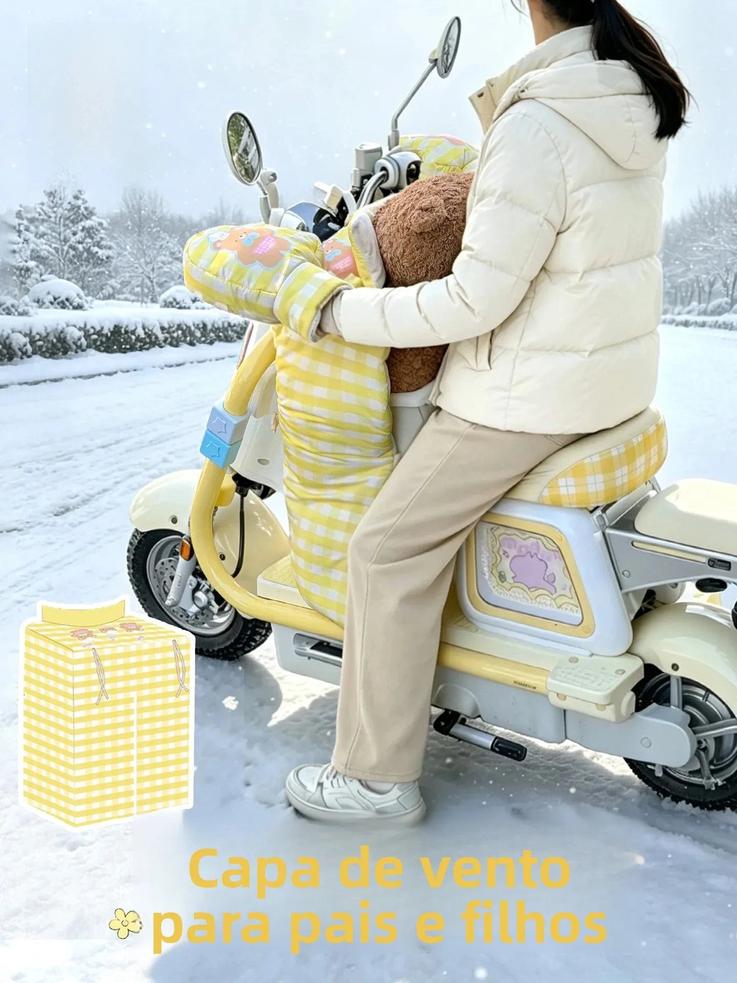 暖かい防風電動車両カバー親子スタイルdwr防水生地二人乗りキュートな柄冬用ライディングカバー