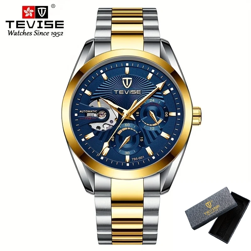 TEVISE 001 Brand Business Men's Automatic Mechanical Watch Stainless Steel Strap Stopwatch Waterproof Fashion Watches for Man