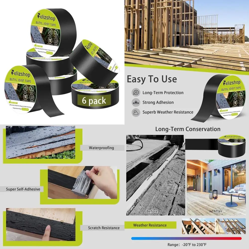 

1 5/8 x 50' Waterproof Self-Adhesive Butyl Joist Tape for Decking and Beams (6 Rolls)