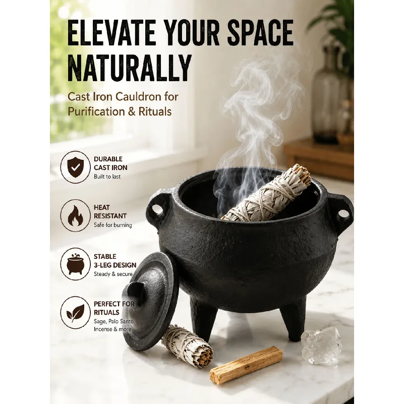 Cast iron incense burner with lid, yoga meditation purification incense burner, desktop decoration ornament, incense holder